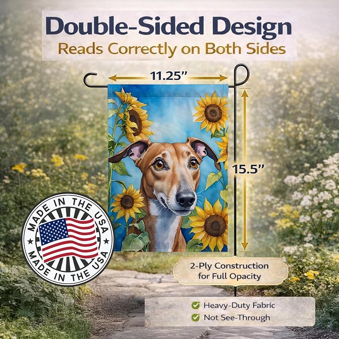 Caroline's Treasures DAC6095GF Greyhound in Sunflowers Garden Flag Mailbox Flag Decorative Yard Flag Banner Outside Patio Artwork Yard Flower Beds, Garden Size, Multicolor