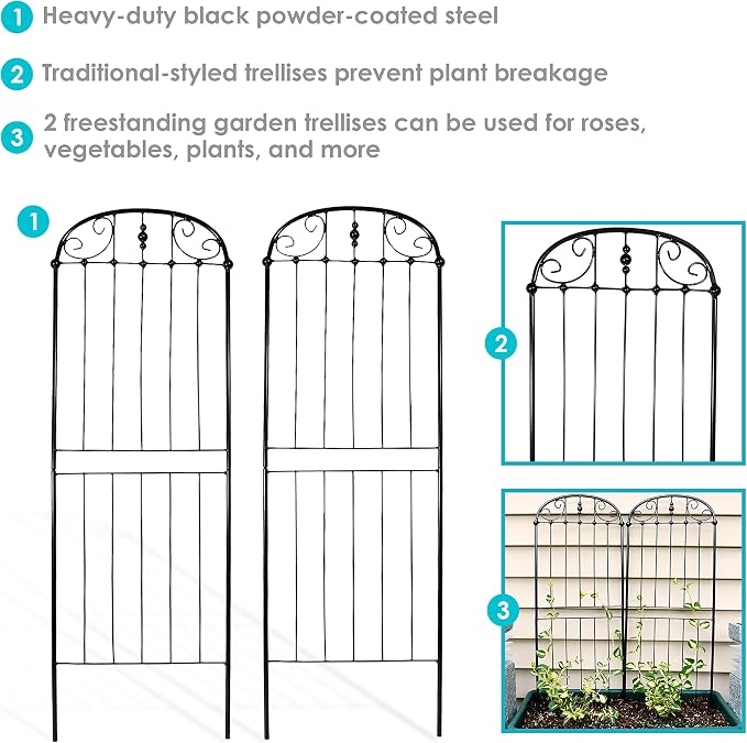 Sunnydaze 32-Inch Traditional Decorative Outdoor Trellis - Metal Wire Garden Trellis for Climbing Plants and Flowers - Set of 2