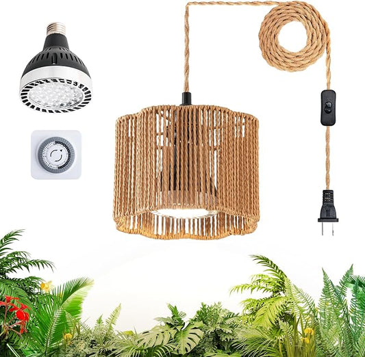 Grow Lights for Indoor Plants, Boho Plants Light, with Timer and 15FT Power Cord, 30W Pendant Plant Lights for Indoor Growing,Grow Light for Garden, Flowers, Monstera Growing