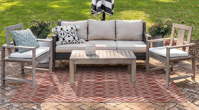 Jill Zarin Outdoor Collection Area Rug - Turks and Caicos (7' 10" x 10' Rectangle Rust Red/Ivory)