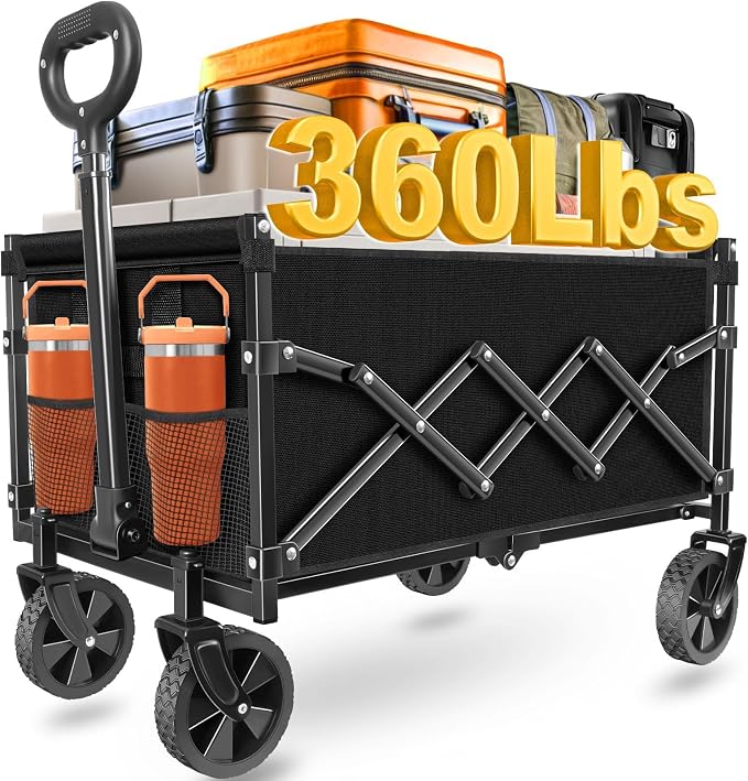 Wagons Carts Foldable, Collapsible Wagon Cart with Wheels - Beach Wagon Cart with Wheels for Sand Sports Camping Grocery