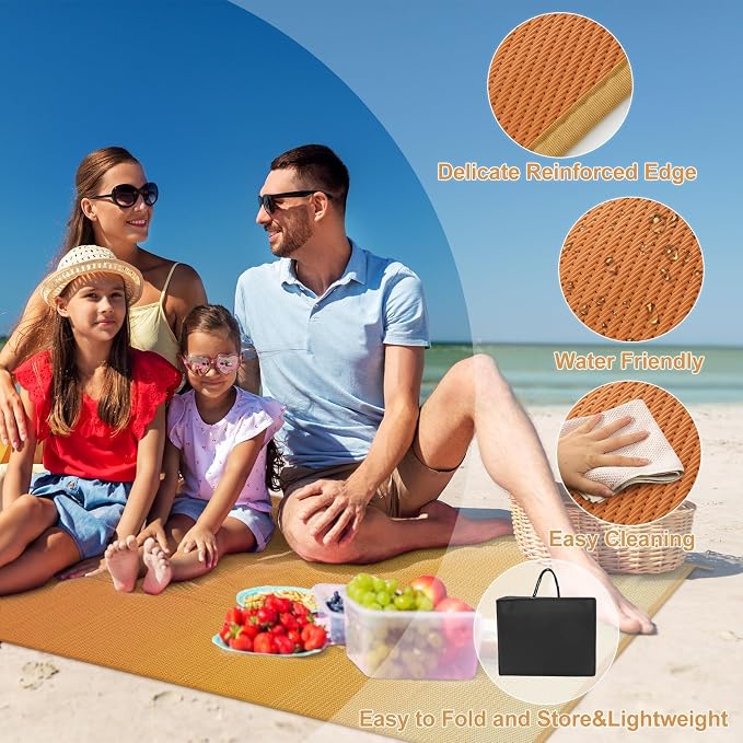 Lahome Outdoor Rug 9x12 Patio Waterproof, Reversible Plastic Straw Camping Rv Rugs for Outside Under Awning, Portable Lightweight Carpet for Porch Backyard, Orange Yellow 9'x12'