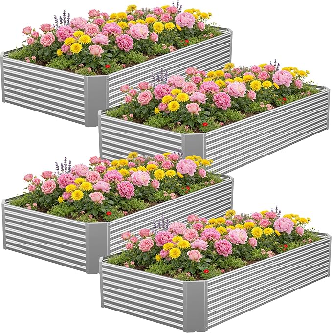 4 Pcs 6 x 3 FT Galvanized Steel Raised Garden Bed, Large Metal Planter Box with Rustproof Finish, Easy Assembly Outdoor Garden Box for Vegetables & Herbs