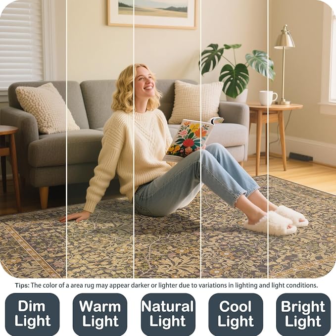 Washable 2' x 6' Runners for Hallways, Non Slip Long Floor Runner for Kitchen, Entryway Indoor, Stain Resistant Rubber Backing Floral Decor Rug (Goldenrod)