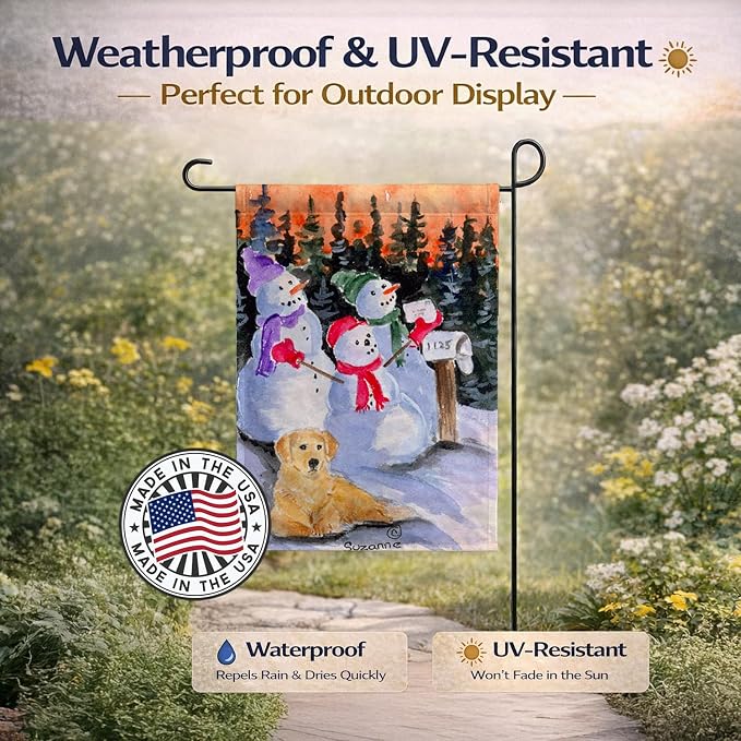 Caroline's Treasures SS8989GF Snowman with Golden Retriever Garden Flag Mailbox Flag Decorative Yard Flag Banner Outside Patio Artwork Yard Flower Beds, Garden Size, Multicolor