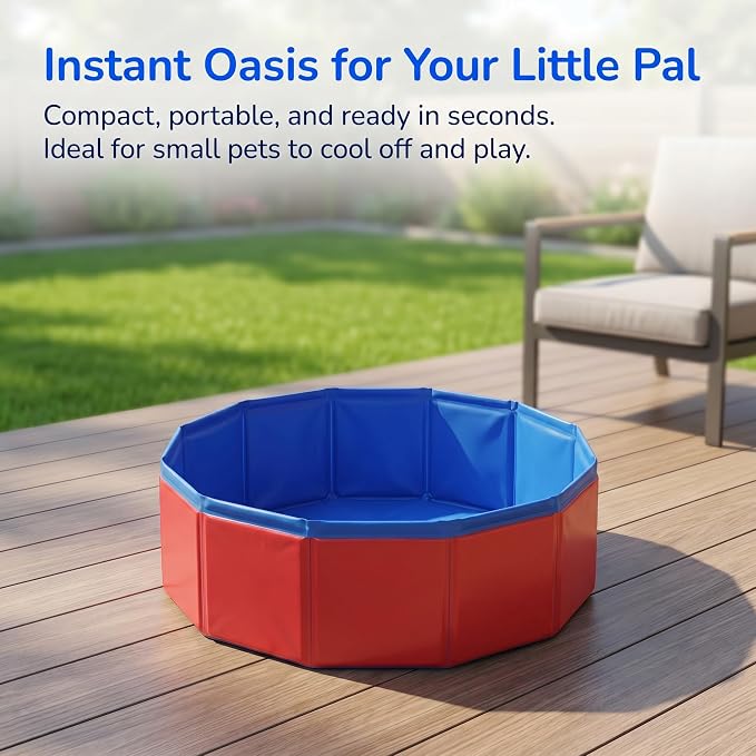 Foldable Dog Pool, 12 x 4 Inch Collapsible Pet Tub | Portable Hard Plastic Shell Wading Pool for Small Dogs, Cats, Puppies, Indoor Outdoor Bathing, Cooling & Easy Storage