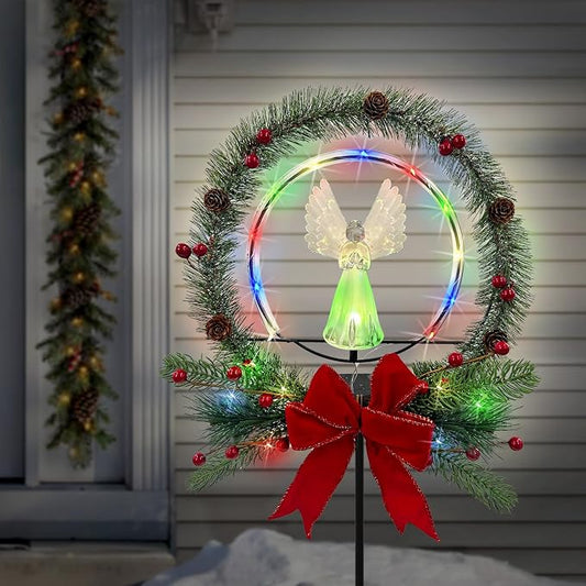 Solar Christmas Decorations Outdoor,Christmas Angel for Outdoors,Fiber Optic Wings Color Changing LED Lights for Cemetery,Patio,Yard Garden Stakes