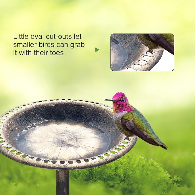 VINGLI Pedestal Bird Bath with Solar Fountain, Solar Pump Resin Birdbaths, Weather Resistant Bird Baths with Ground Stakes, Vintage Finish Garden Decor for Outdoor, Patio, Yard, Lawn (Copper)