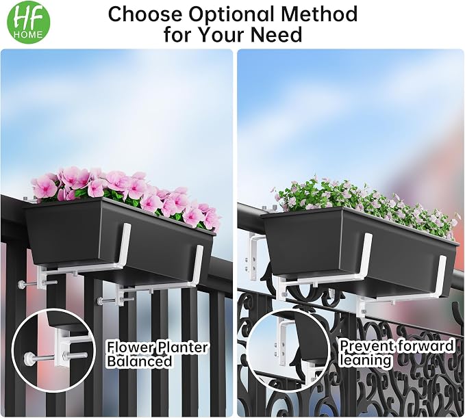 HFHOME Set of 4 Adjustable Window Planter Box Brackets, White Brackets for Window Boxes Planters, Planter Shelving with Adjustable Size The Width of The Bottom of The Planter Box (Patent Registered)