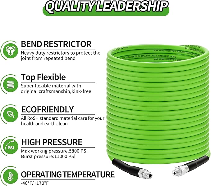 Selkie Pressure Washer Sewer Jetter Kit - 50Ft X1/4" Hydro Drain Jetter Cleaner Hose, Corner, Rotating and Button Nose Sewer Jetting Nozzle Waterproof Tape,Orifice 4.0 4.5,1/4 Inch NPT,5800 PSI
