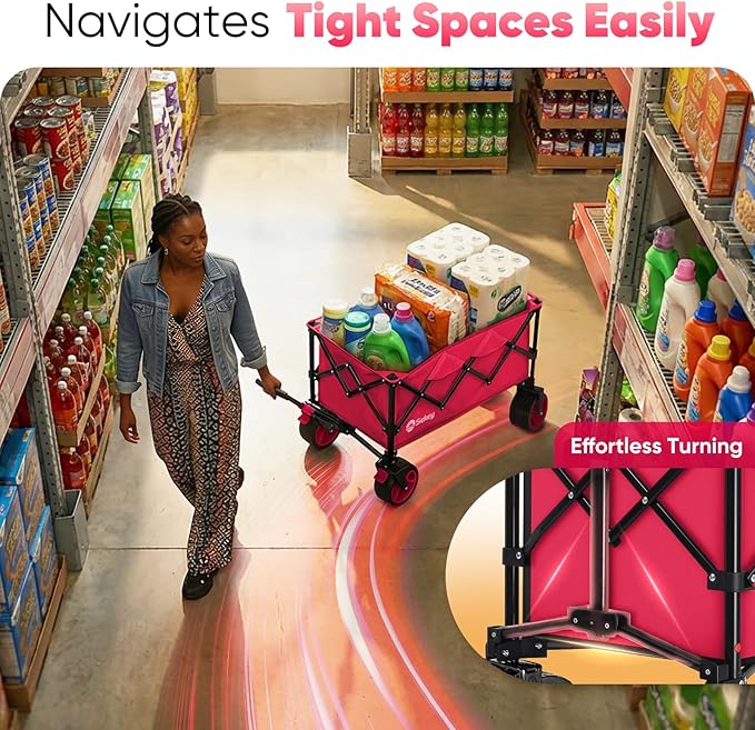 Sekey 250L Wagons Carts Foldable with Big All-Terrian Beach Wheels, Collapsible Heavy Duty Wagon, Extra Large Folding Wagon,Foldable Wagon for Camping, Garden, Sports. Pink