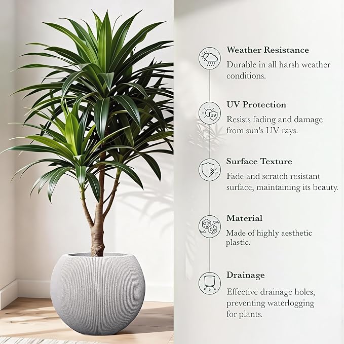 Contemporary Faux Stone Large Planter - Heavy-Duty Textured Resin Pot with Drainage, Elegant Minimalist Vessel for Landscaping, Balcony & Living Room (14.5 Inch)