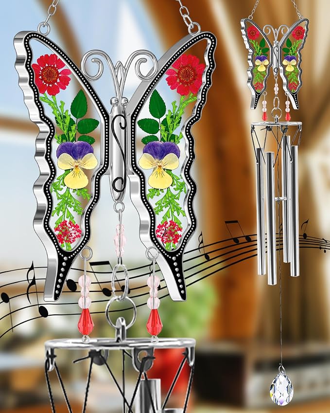 KY&BOSAM Butterfly Wind Chimes for Outside Memorial Sympathy Gifts 20" Memorial Wind Chime for Loss of Loved One Butterfly Sympathy Wind Chimes Remembrance Condolence Bereavement Gift for Loss of Mom