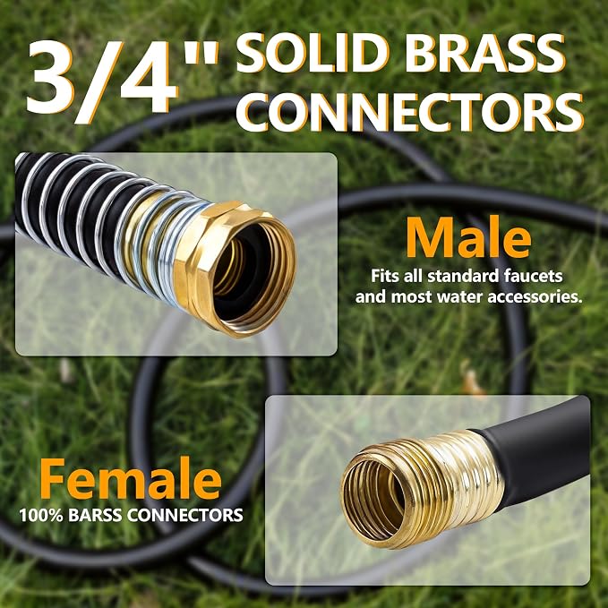 5/8" x 20ft Garden Hose, -40℉ To 190℉ Hot/Cold, Heavy Duty,Flexible, 300psi Working, 1000psi Burst, 3/4" Brass Fittings with Hose Protector Coil Spring for Outdoor,Yard, Farm