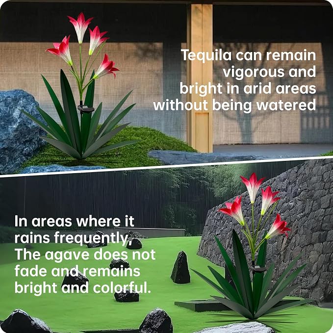 Homight Solar Metal Agave Lily Flower Garden Sculpture with LED Lights 30.3 Inch Waterproof Outdoor/Indoor Yard Decor Handmade Lawn Ornament Gift for Family Friends (3, Grass Green)