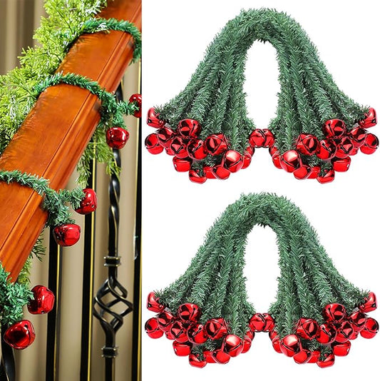 50 Pcs 20 Inches Christmas Garland Ties with Bells Decorative Twist Ties Garland Hanger for Banister Stairs Railing Garden Reusable Flexible Twist for Xmas Holiday Decorations (Red)