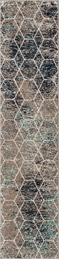 Unique Loom Trellis Frieze Collection Area Rug - Geometric (2' x 8' 8" Runner, Blue Multi/ Ivory)