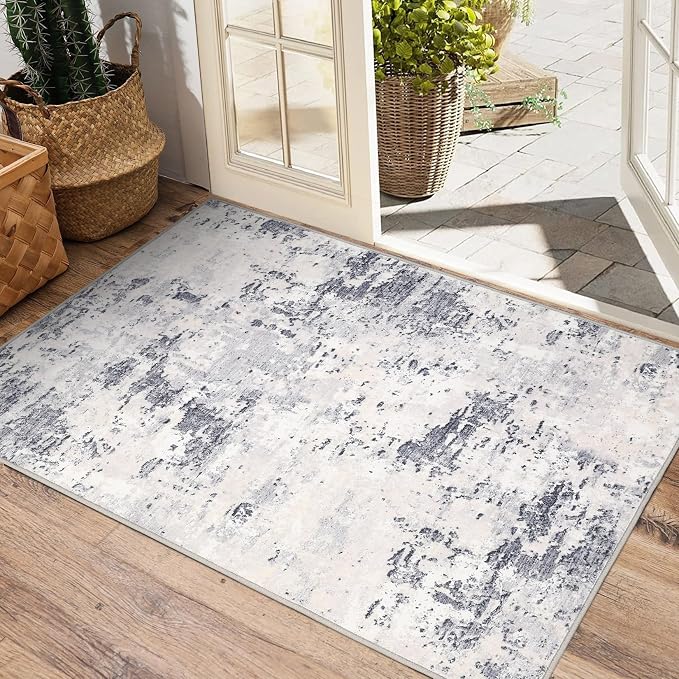 ROYHOME Modern Abstract 2x3 Area Rug Non Slip, Grey Taupe | Non Shedding Low Pile Stain Resistant Rug for Entryway Kitchen Bedroom
