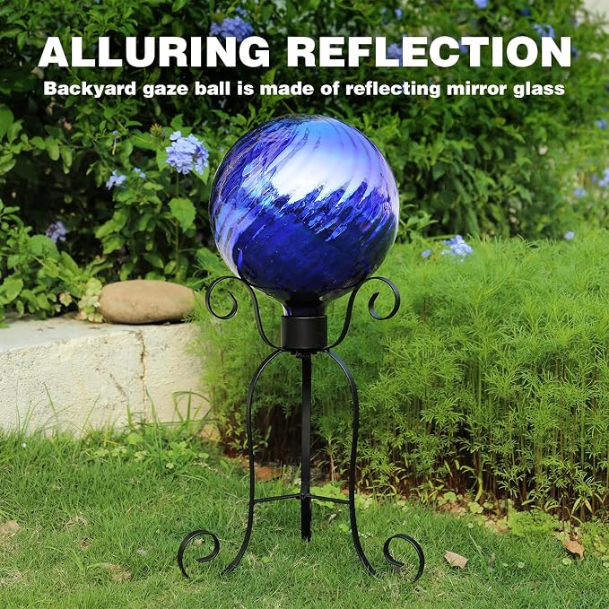 VCUTEKA Gazing Ball, Garden Mirror Gazing Globe for Outdoor Yard Decor, 10" | Garden Globes, Glass Mirror Polished Hollow Ball Reflective Garden Sphere for Home Garden Lawn Outdoor Yard Decorative