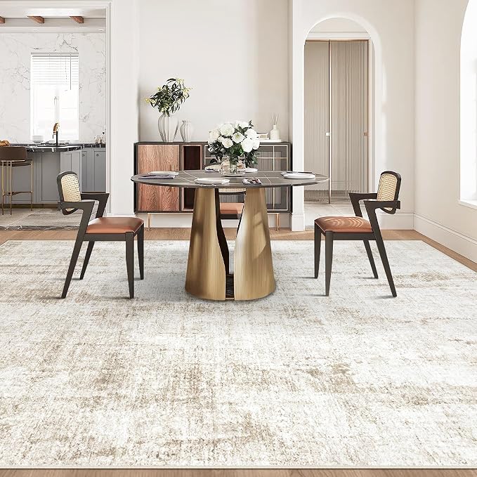 8x10 Area Rugs Washable Rug: Abstract Neutral Rugs Modern Non Slip Area Rug Stain Resistant Low Pile Indoor Carpet for Dining Room Bedroom Nursery Office (Beige, 8'x10')