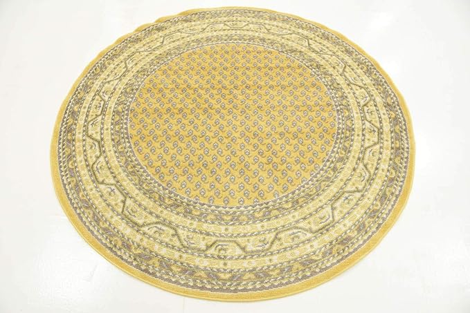 Unique Loom Williamsburg Collection Traditional Border with Dotted Center Area Rug, Round 5' 1" x 5' 1", Yellow/Beige