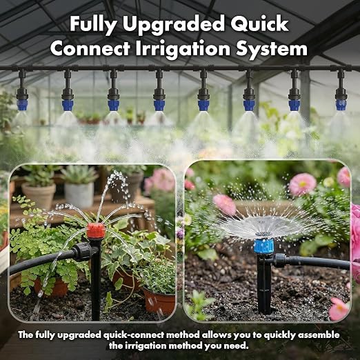 Drip Irrigation System 230FT Quick-Connect Drip Irrigation Kit, Automatic Garden Watering System with 1/4" & 1/2",Adjustable Nozzles & Sprinklers for Garden, Greenhouse, Lawn, Potted Plants
