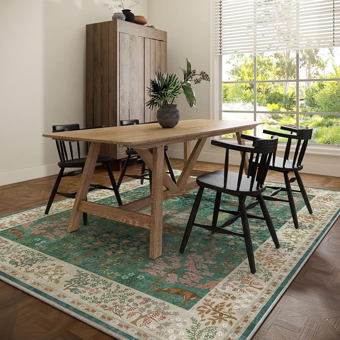 Washable Area Rugs for Living Room: 8x10 Bedroom Rug Vintage Area Rug Stain Resistant Non Slip Low Pile Lightweight Soft Carpets for Living Room Dining Room Kitchen Nursery Kids Room Farmhouse