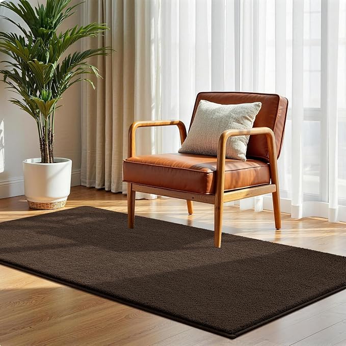 Vasofe 2x4 Brown Runner Rug, Bedroom Hallway Runner Rugs, Memory Foam Rug | Indoor Thickened Bedside Rugs for Kitchen Dorm Kids Boys Room, Machine Washable Low Pile Shag Fluffy Carpets for Entrance