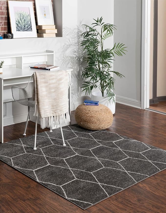 Unique Loom Trellis Frieze Collection Area Rug - Geometric (4' Square, Dark Gray/ Ivory)