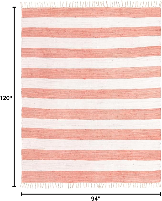 Unique Loom Chindi Rag Collection Area Rug - Striped (7' 10" x 10' Rectangle, Coral and Ivory)
