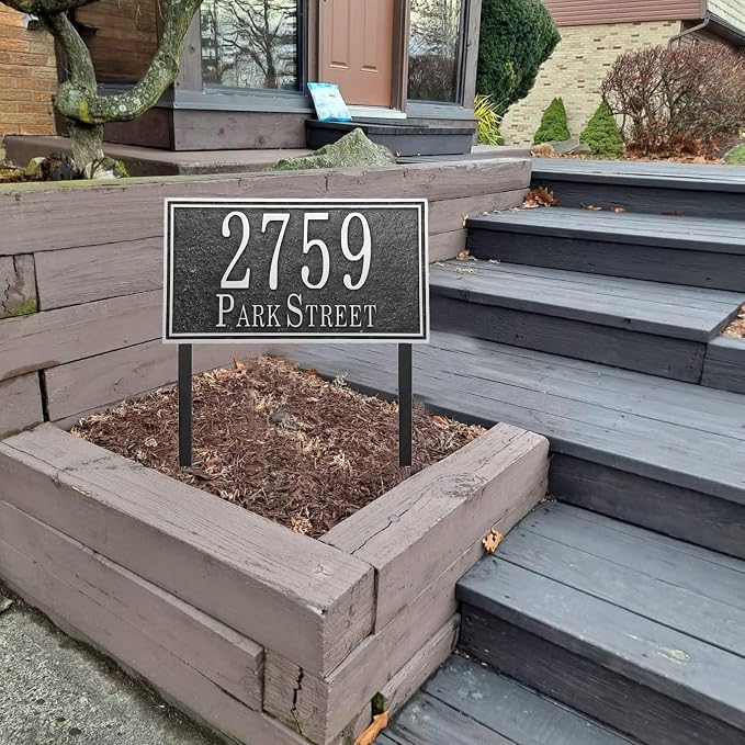 Address Sign Lawn Mounted - Custom House Number Sign with 2 Solid Metal Stakes,Address Numbers for Outside House,Yard,Garden,Grass,Ground,Drive Way,Lawn,13'' x 7''
