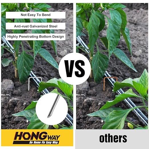 HongWay 120 Pack Landscape Staples 8 Inch, Galvanized Garden Stakes Tent Stakes Heavy Duty 11 Gauge Landscaping Fabric Pins Yard Ground Staples for Lawn, Turf, Fence, Outdoor Decorations