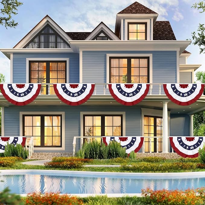 3x6 Ft American Pleated Fan Flag (Set of 4) – Patriotic Half Fan Bunting, 4th of July Memorial Day Decorations for 250th Anniversary (Large Size)
