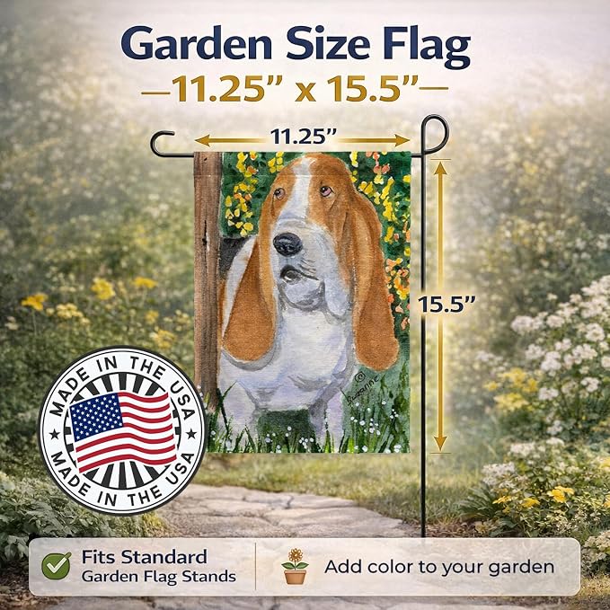 Caroline's Treasures SS8964GF Basset Hound Garden Flag Mailbox Flag Decorative Yard Flag Banner Outside Patio Artwork Yard Flower Beds, Garden Size, Multicolor
