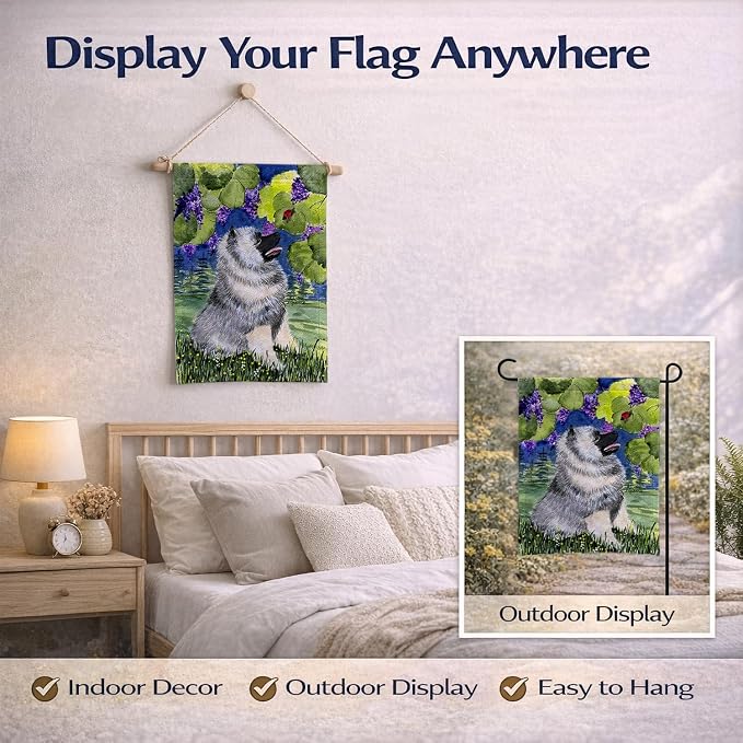 Caroline's Treasures SS8249GF Keeshond Garden Flag Mailbox Flag Decorative Yard Flag Banner Outside Patio Artwork Yard Flower Beds, Garden Size, Multicolor