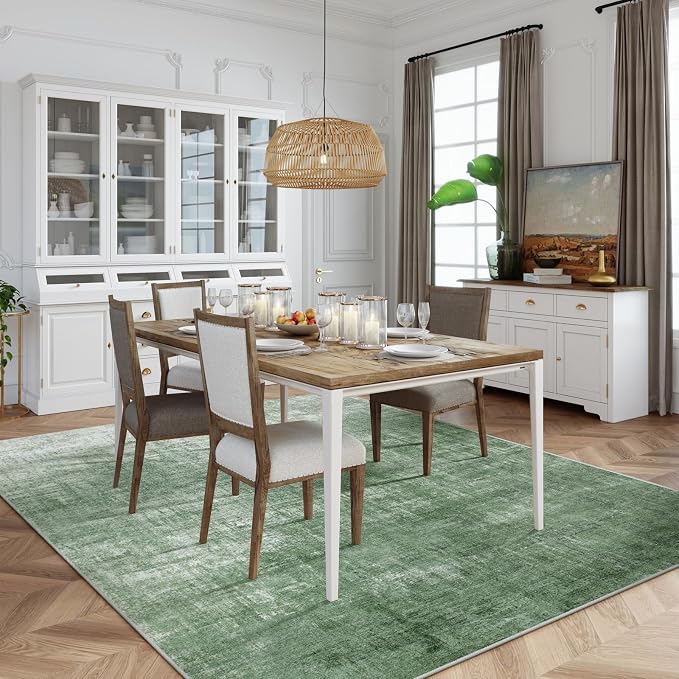 Lahome Green 6x9 Area Rugs Boho Washable Rugs for Living Room, Modern Abstract Rugs for Bedroom, Ombre Non-Slip Throw Dining Room Rug Carpet for Playroom Office Nursery(6'x9',Green)