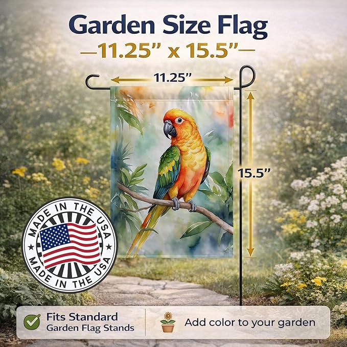 Caroline's Treasures Sun Conure Garden Flag Mailbox Flag Decorative Yard Flag Banner Outside Patio Artwork Yard Flower Beds, Garden Size, Multicolor