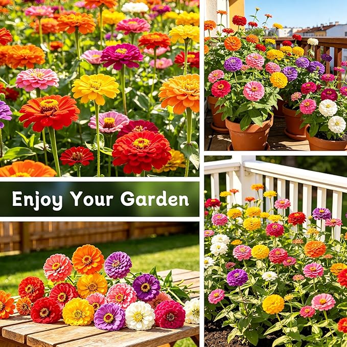LUOJIBIE Zinnia Seeds for 2026, 6,000+ California Giant Zinnia Seeds Bulk, Double Dahlia Zinnia Mixed Color Seeds, Flower Seeds for Planting Outdoor Garden, Non-GMO Heirloom, Easy to Grow
