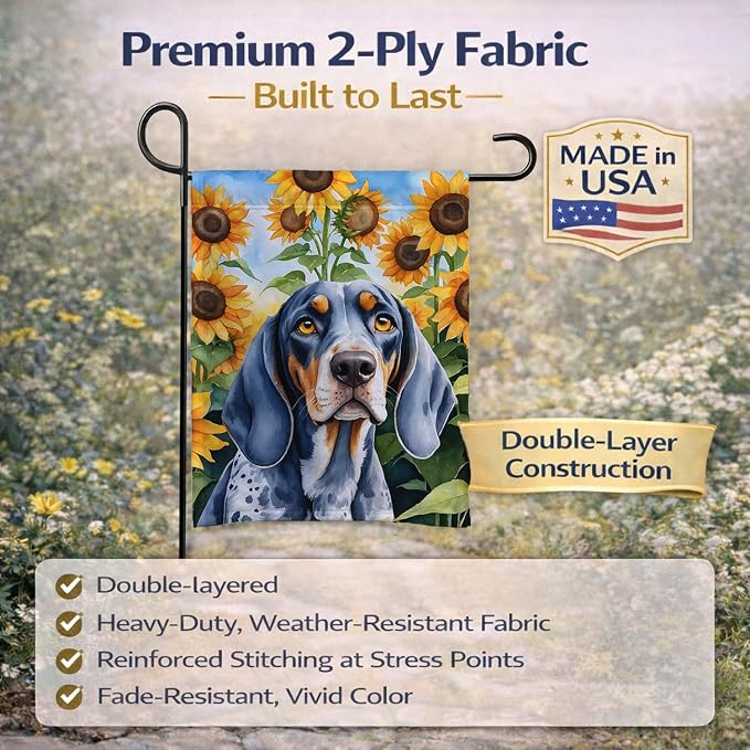 Caroline's Treasures DAC6030GF Bluetick Coonhound in Sunflowers Garden Flag Mailbox Flag Decorative Yard Flag Banner Outside Patio Artwork Yard Flower Beds, Garden Size, Multicolor