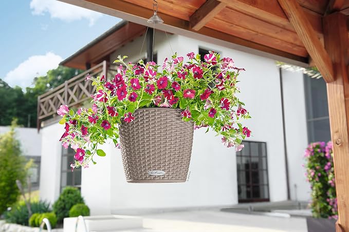 Lechuza Nido Cottage 28 Sand Brown, Self-Watering Hanging Planter, D10.6 H9.1 in