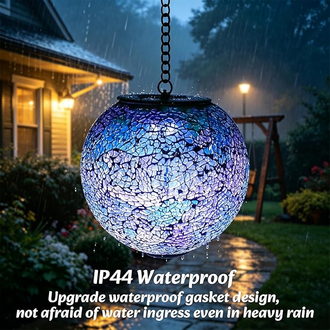 Solar Hanging Lantern Solar Outdoor Lanterns Mosaic Gazing Ball Outdoor Hanging Lights Outdoor Lights Waterproof Garden Patio Pathway & Yard Décor Blue