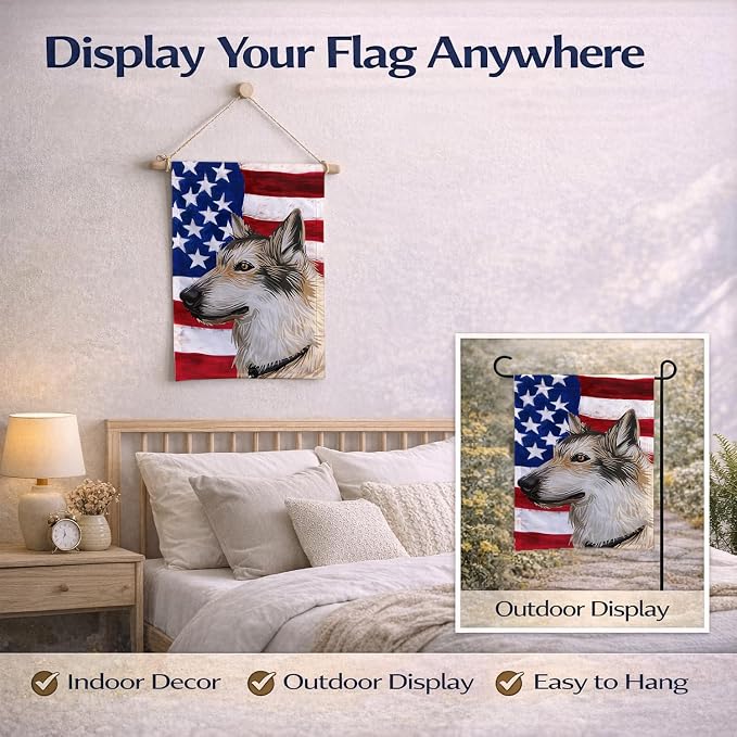 Caroline's Treasures CK6682GF Saarloos Wolfdog Dog American Flag Garden Flag Mailbox Flag Decorative Yard Flag Banner Outside Patio Artwork Yard Flower Beds, Garden Size, Multicolor