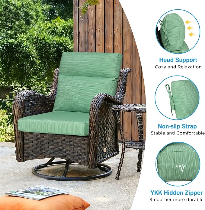 Outdoor Patio Chair Cushions 44x21x3.5 inch, Set of 2 Thicken Comfy Cushions for Rocker Non Slip Fade Shield Water Repellent High Back with Ties, Ash Pinstripe Weave