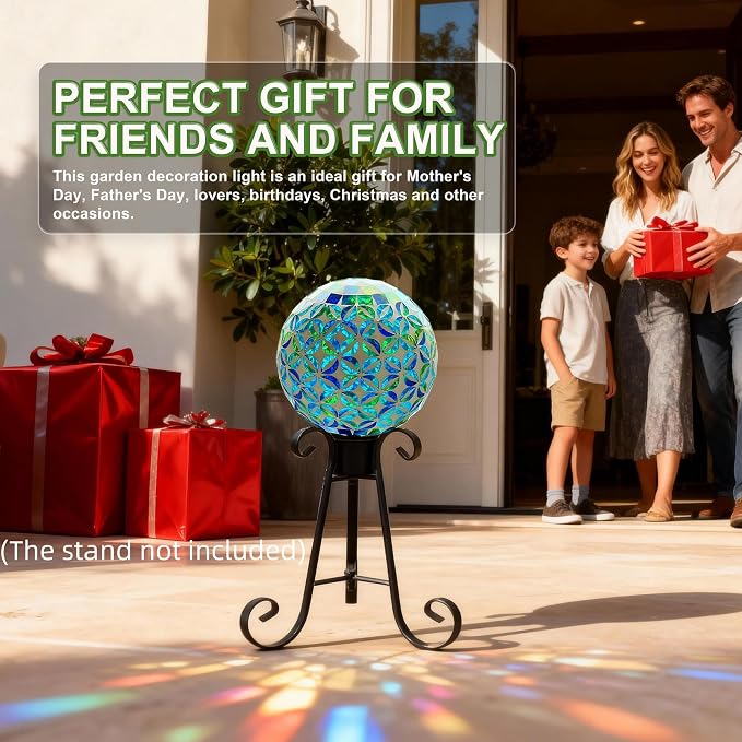 VOREEN 8" Mosaic Glass Gazing Ball,Blue & Green Garden Globe,Weather-Resistant Glass Yard Ornament,Fade-Resistant Outdoor Lawn & Patio Decoration