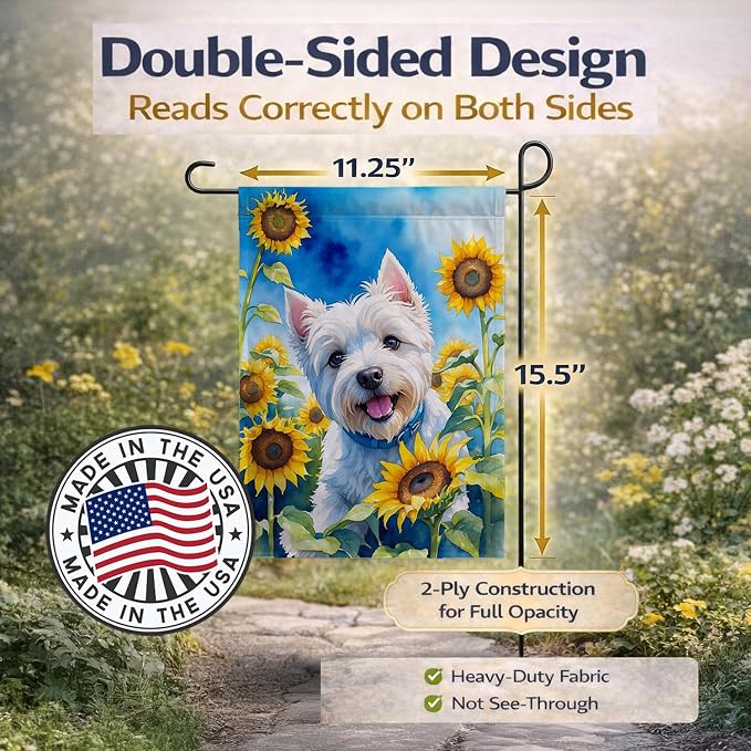 Caroline's Treasures DAC6174GF Westie in Sunflowers Garden Flag Mailbox Flag Decorative Yard Flag Banner Outside Patio Artwork Yard Flower Beds, Garden Size, Multicolor