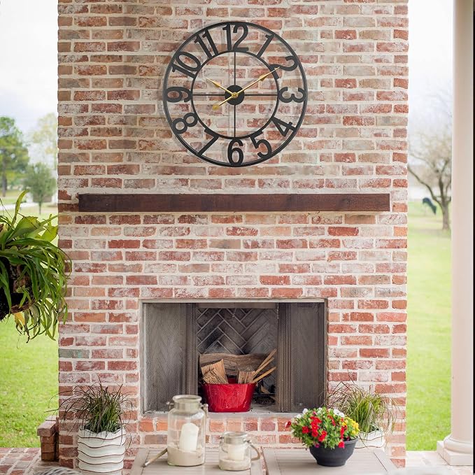Large Outdoor Clock, 30 Inch Battery Operated Waterproof Outdoor Clock for Patio, Pool Area, Garden, Deck, Modern Black Metal Decorative Wall Clock for Farmhouse Living Room, Kitchen