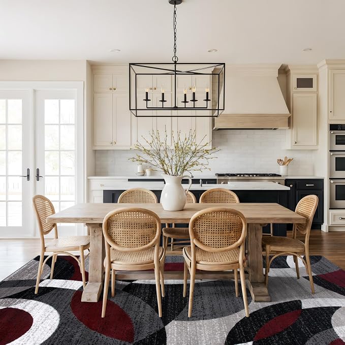 Rugshop Overlapping Circle Modern Geometric Area Rug Red 7'10" x 10'2" | Indoor, Non-Shedding, Rectangular, Size 7'10" x 10'2", Living Room, Bedroom, Dining Room, Home Office, Kitchen, Entryway
