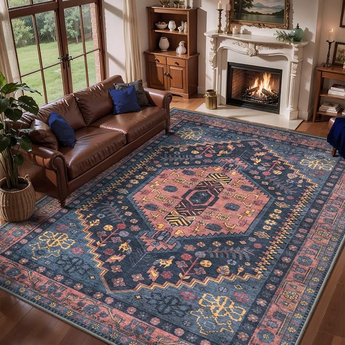 Ciicool 6x9 Area Rugs,Washable Large Boho Carpet for Living Room Bedroom | Oriental Low-Pile Soft Vintage Non-Slip Indoor Throw Carpet for Kitchen Bedside Bathroom Dining Room Foyer Decor