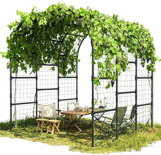 DoCred Garden Arch Trellis, 88in H x 88in L Tall Garden Arch Arbor Trellis for Climbing Plants Outdoor Plant Support for Cucumber Grape Vine, Large Metal Gardening Archway for Lawn Party Ceremony