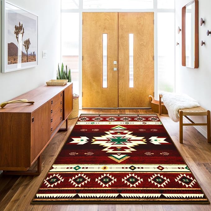 BENRON Western Rugs for Living Room Bedroom 3x5, Non Slip Washable, Red | Southwest aztec Throw Area Rugs for Dining Table Kitchen Home Decor